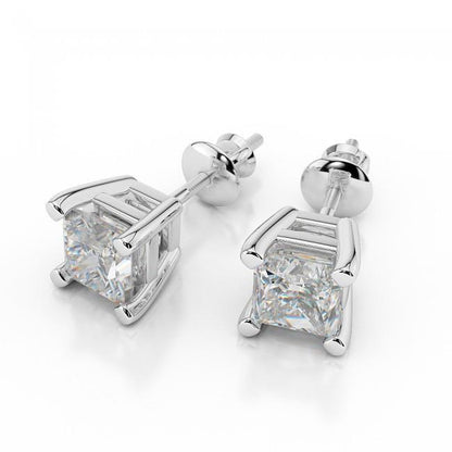 Princess Cut Prong Set  Diamonds Studs Earrings Gold New Stud Earrings