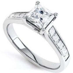 Princess Cut Solitaire With Accent 4 Ct Natural Earth Mined Diamonds Ring White Gold 14K