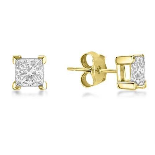 Princess Cut Sparkling Yellow Gold  Women Diamond Engagement Ring White Gold Stud Earrings