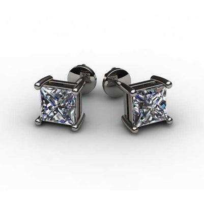 Princess Cut Sparkling Diamonds Lady Studs Earring White Gold Stud Earrings