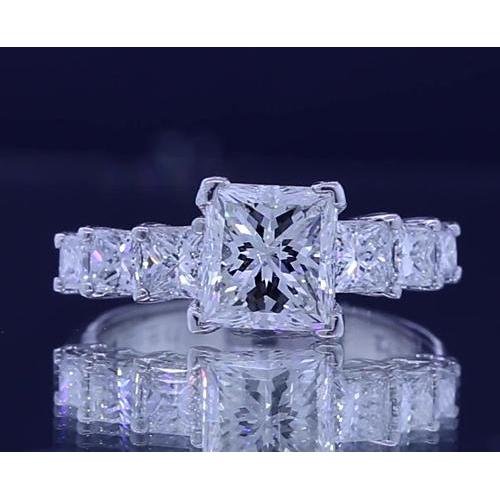 Princess Cut Stone     Natural Brilliant Engagement White Gold Diamond Solitaire Ring with Accents