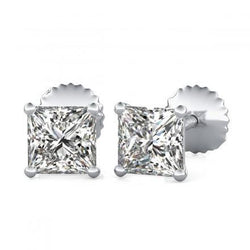 Princess Cut Stud Natural Earth Mined Diamond Earring 2.50 Carats Women Gold 14K