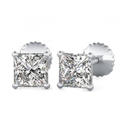Princess Cut Stud Diamond Earring Women Gold 