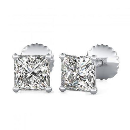 Princess Cut Stud Diamond Earring Women Gold 