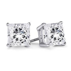 Princess Cut Stud Diamond Earring White Gold 14K 1.20 Ct Prong Set