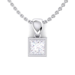 Princess Cut White Gold Bezel Set Diamond Necklace Pendant 2.15 Ct