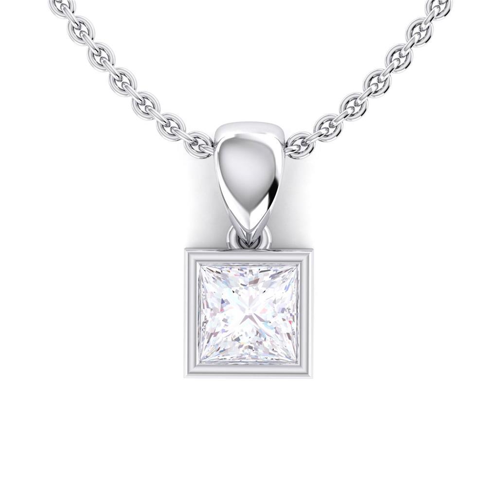 Princess Cut White Gold Bezel Set Diamond Necklace Pendant 2.15 Ct Pendant