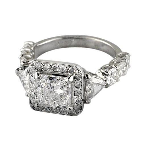 Princess Diamond Engagement Anniversary Women Ring White Gold Three Stone Style 3.66 Carat Three Stone Ring