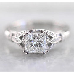 Real  Princess Diamond Engagement Ring 1.75 Carats White Gold Jewelry