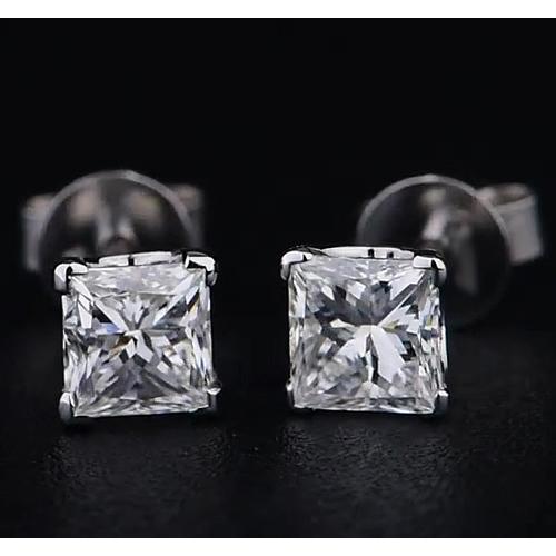 Princess Half Bazel Unique Lady’s  Stud Earrings White Gold Diamond  