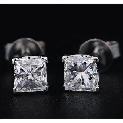 Princess Half Bazel Unique Lady’s  Stud Earrings White Gold Diamond  