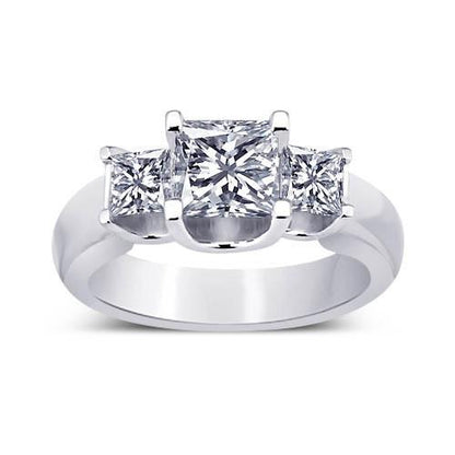 Princess Diamonds 2.31 Carat Three Stone Ring Solid White Gold New Past Present Future Anniversary Three Stone Ring