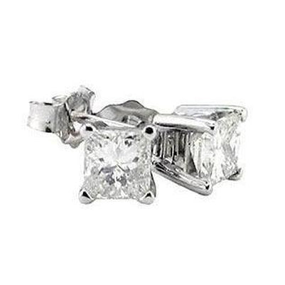High Quality  Princess Diamonds Stud Earrings Pair New 