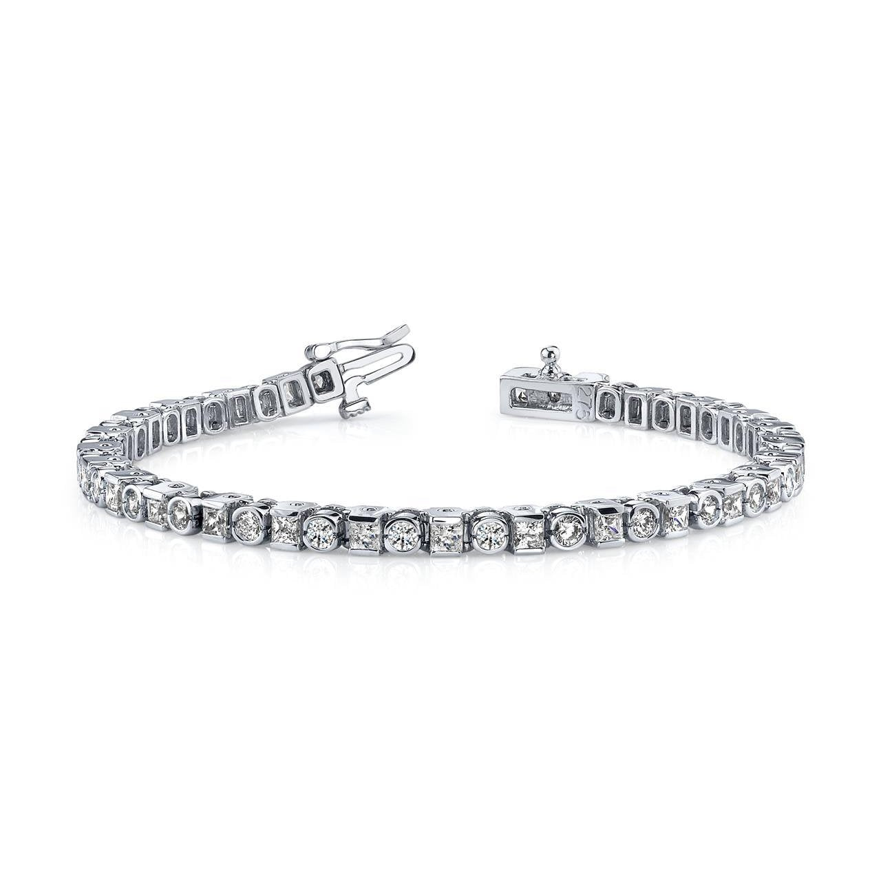 Princess & Round Cut 10 Ct Diamonds Tennis Bracelet White Gold 14K Tennis Bracelet