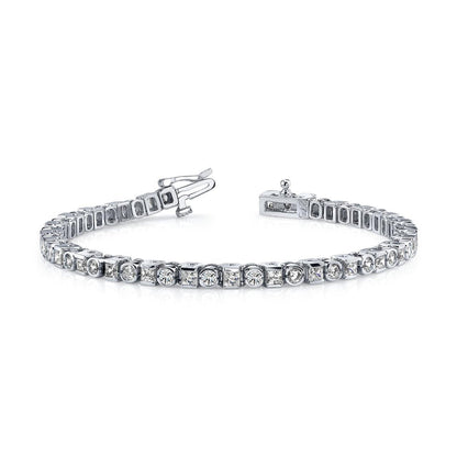 Princess & Round Cut 10 Ct Diamonds Tennis Bracelet White Gold 14K Tennis Bracelet