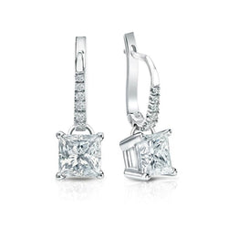 Princess & Round Cut 3.50 Ct. Diamonds Dangle Earrings White Gold