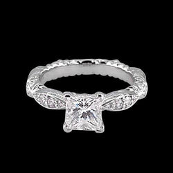 Real  Princess & Round Diamond Engagement Ring 1.50 Carats White Gold 14K