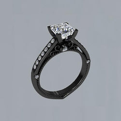 Princess & Round Diamonds 1.51 Carats Engagement Ring Black Gold 14K