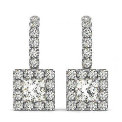 Princess & Round Diamonds 2.20 Carats Dangle Earrings White Gold 14K