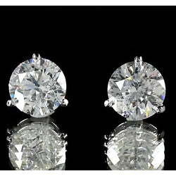 Round Natural Earth Mined Diamond Stud Earring 2 Carats White Gold 14K Jewelry