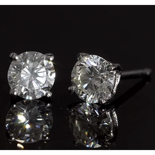  New High Quality  Prong Round Diamond Stud Earring White Gold 