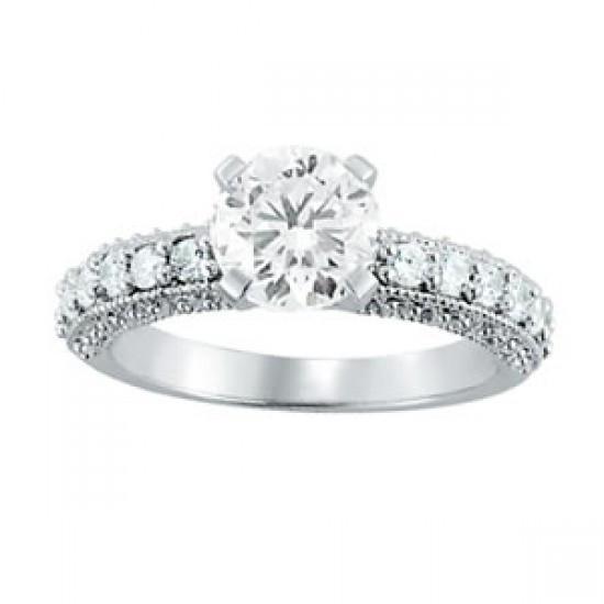 Antique Look Vintage Style White Gold Diamond Solitaire Ring with Accents 