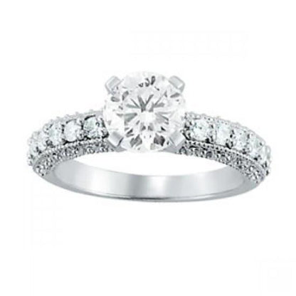 Antique Look Vintage Style White Gold Diamond Solitaire Ring with Accents 