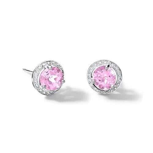  Kunzite & Diamond Female new Anniversar  Halo Lady Stud Earrings White Gold