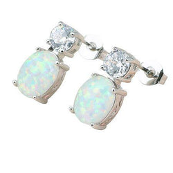 Prong Set 13 Ct Opal And Natural Earth Mined Diamonds Studs Earrings Gold White 14K