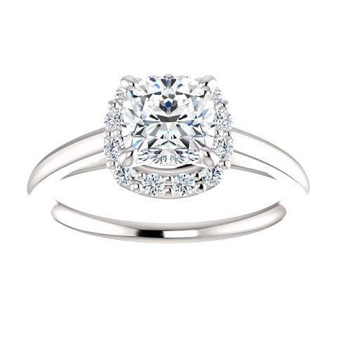 Prong Set 1.40 Carats Diamonds Halo Ring 14K White Gold Halo Ring