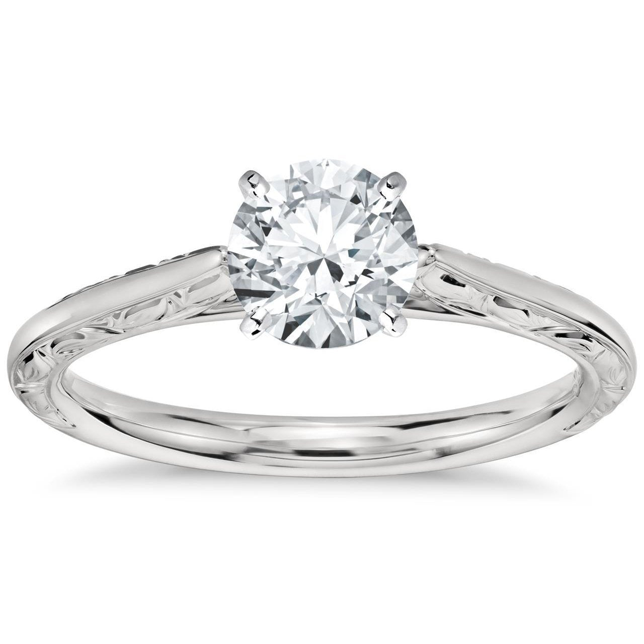   Fancy Lady’s Sparkling Vintage Style White Gold Solitaire Ring 