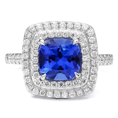 Prong Set 15 Ct Tanzanite And Diamonds Ring Gold White Gemstone Ring