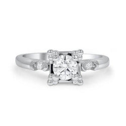 Real  1.85 Carats Round Diamond Engagement Ring Prong Set White Gold