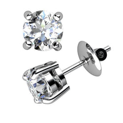 Prong Set 2 Carats Round Cut Diamonds Stud Earrings White Gold 14K