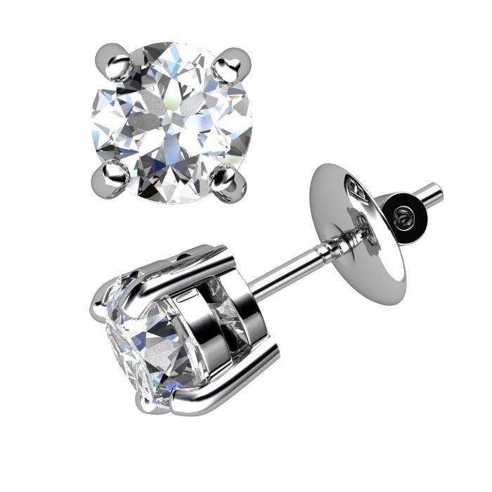 Prong Set 2 Carats Round Cut Diamonds Stud Earrings White Gold 14K Stud Earrings