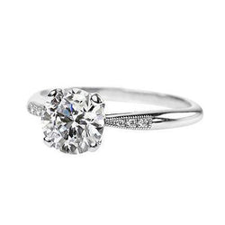 Antique Style 2 Carats Diamonds Engagement Ring White Gold 14K
