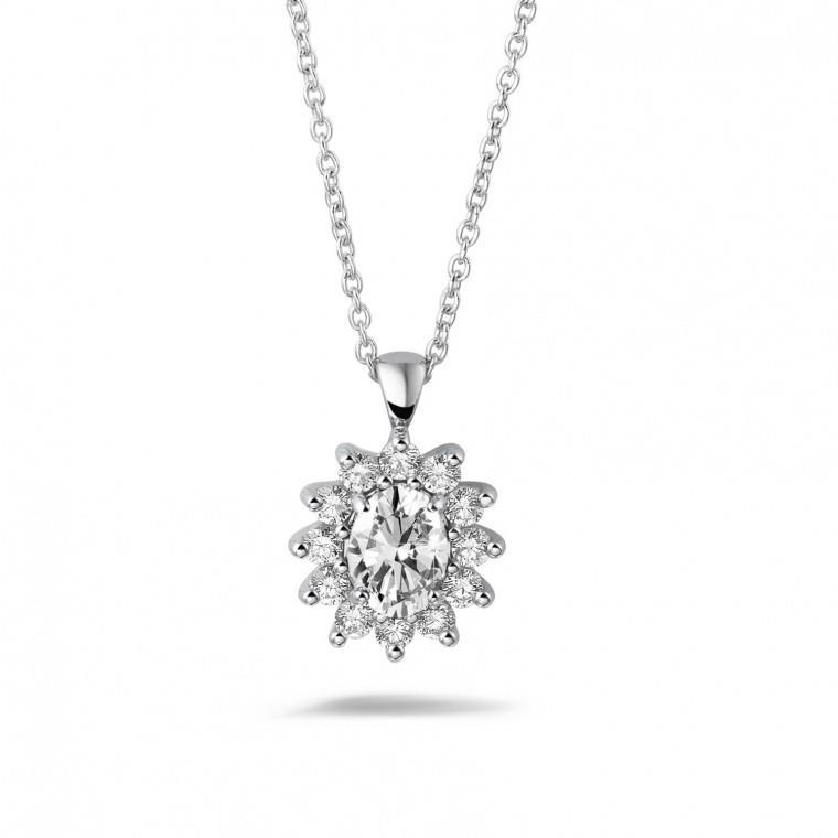 Prong Set 2.00 Carats Diamonds Pendant Necklace With Chain Wg 14K Pendant