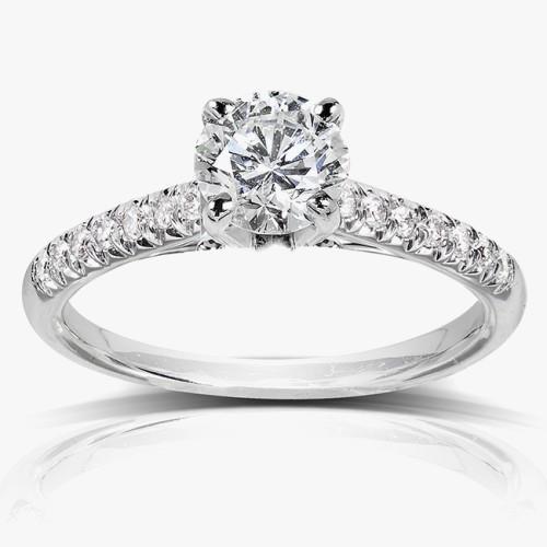 Prong Lady’s Brilliant Engagement Wedding Solitaire Ring with Accents White Gold Diamond