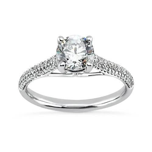 Prong Set Round Brilliant Diamonds Engagement Solitaire Ring With Accents White Gold  