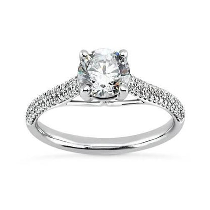 Prong Set Round Brilliant Diamonds Engagement Solitaire Ring With Accents White Gold  