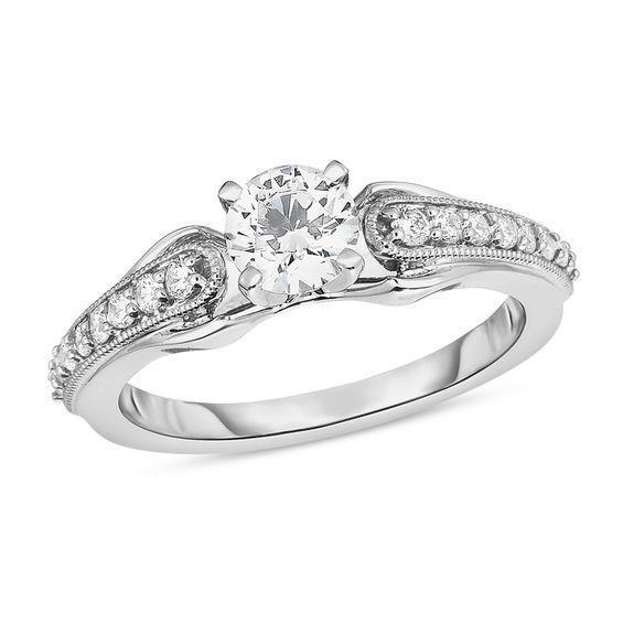 Prong New Elegant Style  White Elegant Gold Diamond Solitaire Ring with Accents 