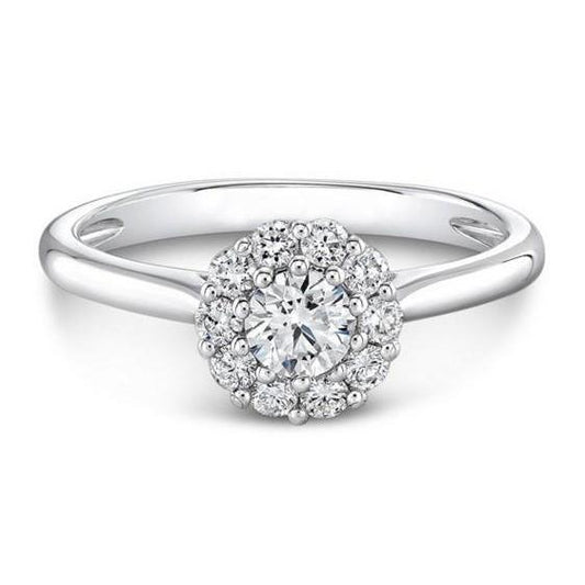 Prong Set 2.50 Carats Round Diamonds Engagement Ring Halo Gold White 14K Halo Ring