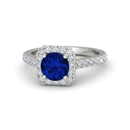 Prong Set 2.70 Ct Ceylon Sapphire & Diamonds Ring White Gold 14K Gemstone Ring