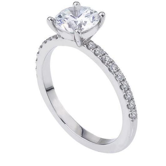 Prong Set Engagement White Gold Diamond Solitaire Ring with Accents