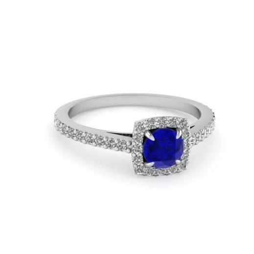 Prong Set Lady’s Brilliant  Sri Lanka Sapphire And Diamonds Wedding   White Gold   Gemstone Ring