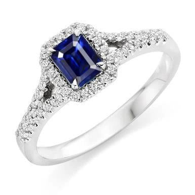 Prong Set  Gorgeous fancy  Blue Sapphire And Diamonds Ring  White Gold Gemstone Ring
