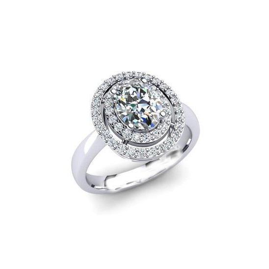 Prong Set 2.90 Ct Oval And Round Cut Diamonds Wedding Halo Ring Gold Halo Ring