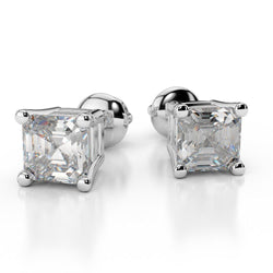 Prong Set 3 Carats Asscher Cut Diamonds Studs Earrings WG 14K
