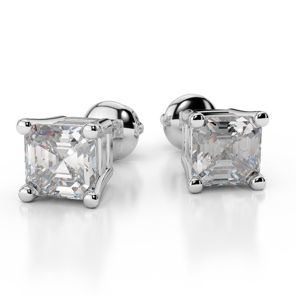 Prong Set  Asscher Cut New Style Diamond Stud Earring  White Gold Stud Earrings
