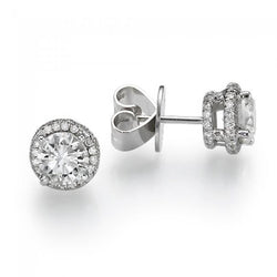 Prong Set 3 Carats Natural Earth Mined Diamonds Ladies Stud Halo Earrings Gold White 14K
